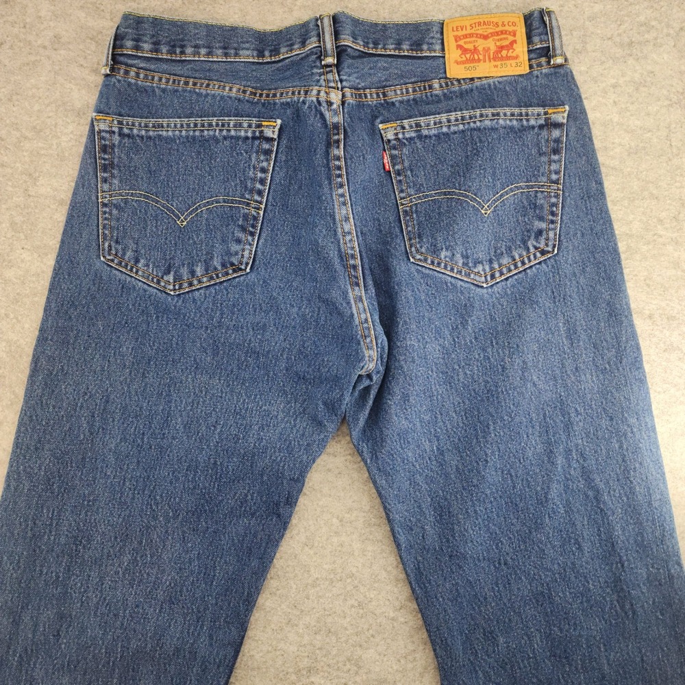 Levi's 505 Blue Straight Leg Regular Fit Denim Jeans Mens 35x32 - Picture 4 of 6